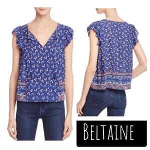 Beltaine Carly Printed Flutter Sleeves Blouse blue